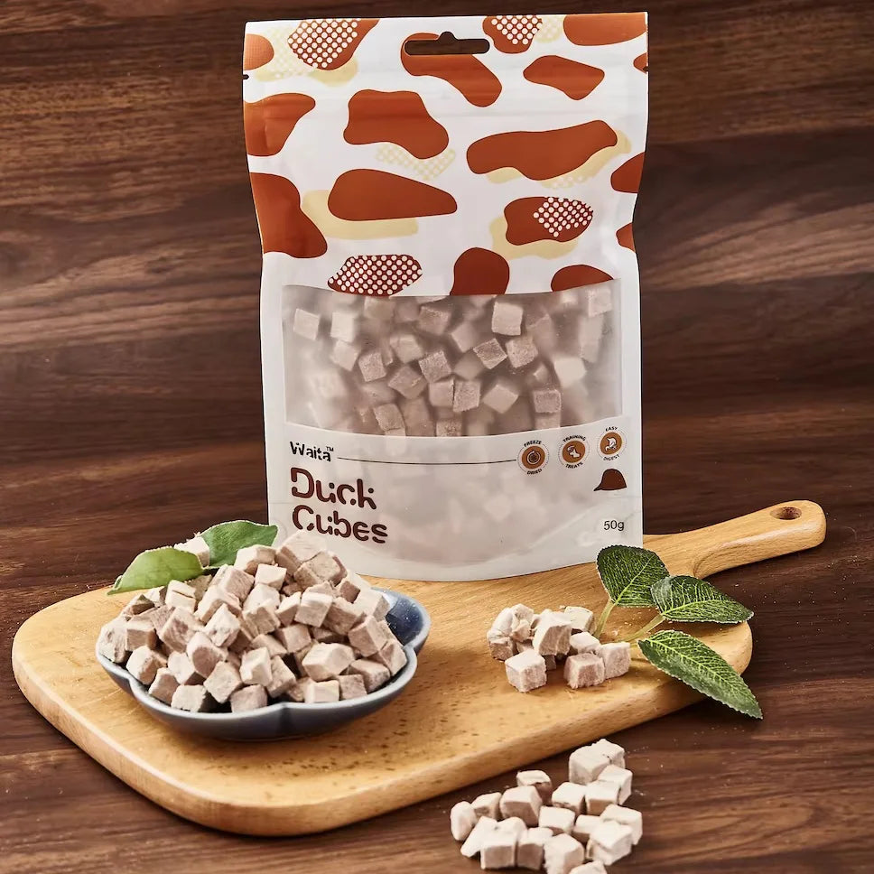 Waita 100% Natural Freeze Dried Duck Cube 50g - Cat Dog Pet Healthy Treats High Protein Low Fat Training Reward