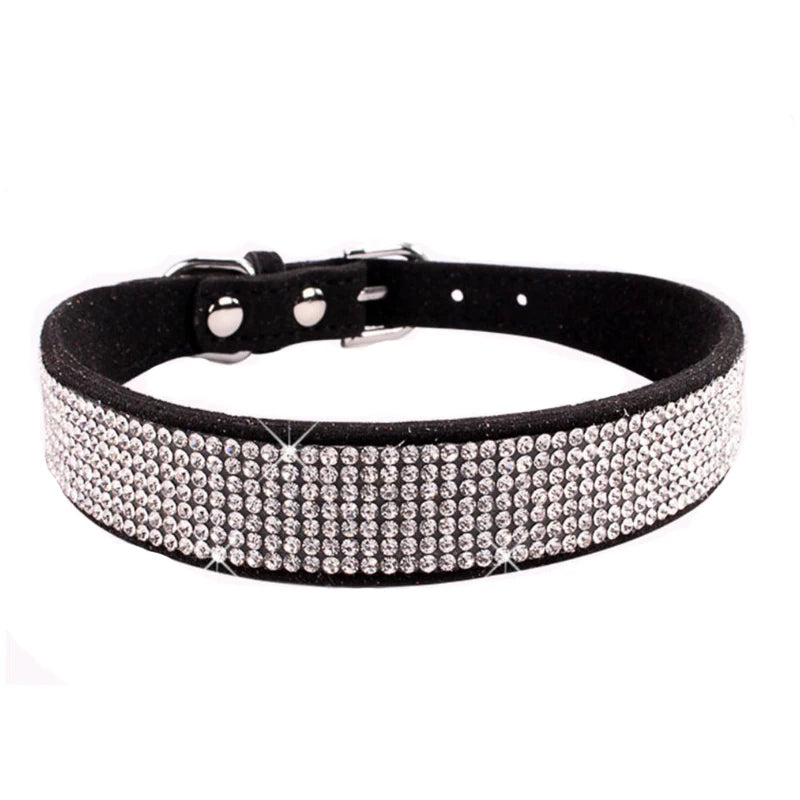 XXS-L Suede Fiber Crystal Dog Collar Comfortable Glitter Rhinestone Dog Collars Zinc Alloy Buckle Collar for Small Dogs Cats