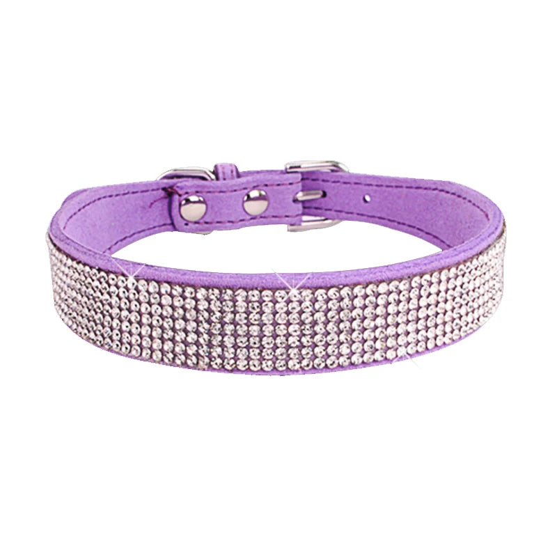 XXS-L Suede Fiber Crystal Dog Collar Comfortable Glitter Rhinestone Dog Collars Zinc Alloy Buckle Collar for Small Dogs Cats