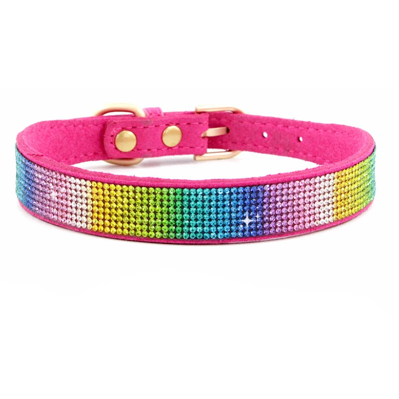 XXS-L Suede Fiber Crystal Dog Collar Comfortable Glitter Rhinestone Dog Collars Zinc Alloy Buckle Collar for Small Dogs Cats