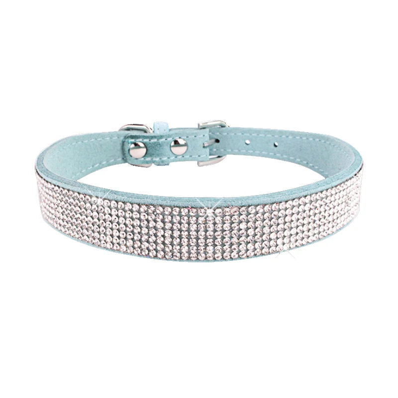 XXS-L Suede Fiber Crystal Dog Collar Comfortable Glitter Rhinestone Dog Collars Zinc Alloy Buckle Collar for Small Dogs Cats