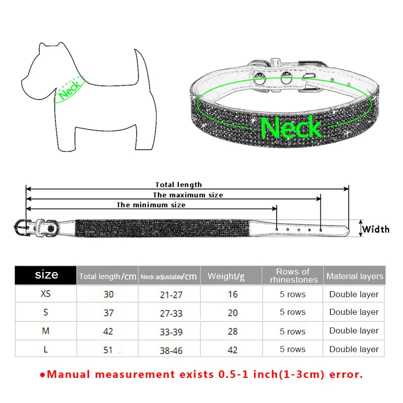 XXS-L Suede Fiber Crystal Dog Collar Comfortable Glitter Rhinestone Dog Collars Zinc Alloy Buckle Collar for Small Dogs Cats