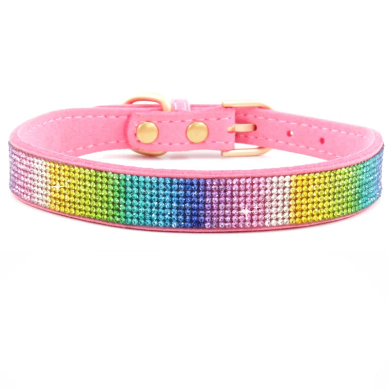 XXS-L Suede Fiber Crystal Dog Collar Comfortable Glitter Rhinestone Dog Collars Zinc Alloy Buckle Collar for Small Dogs Cats