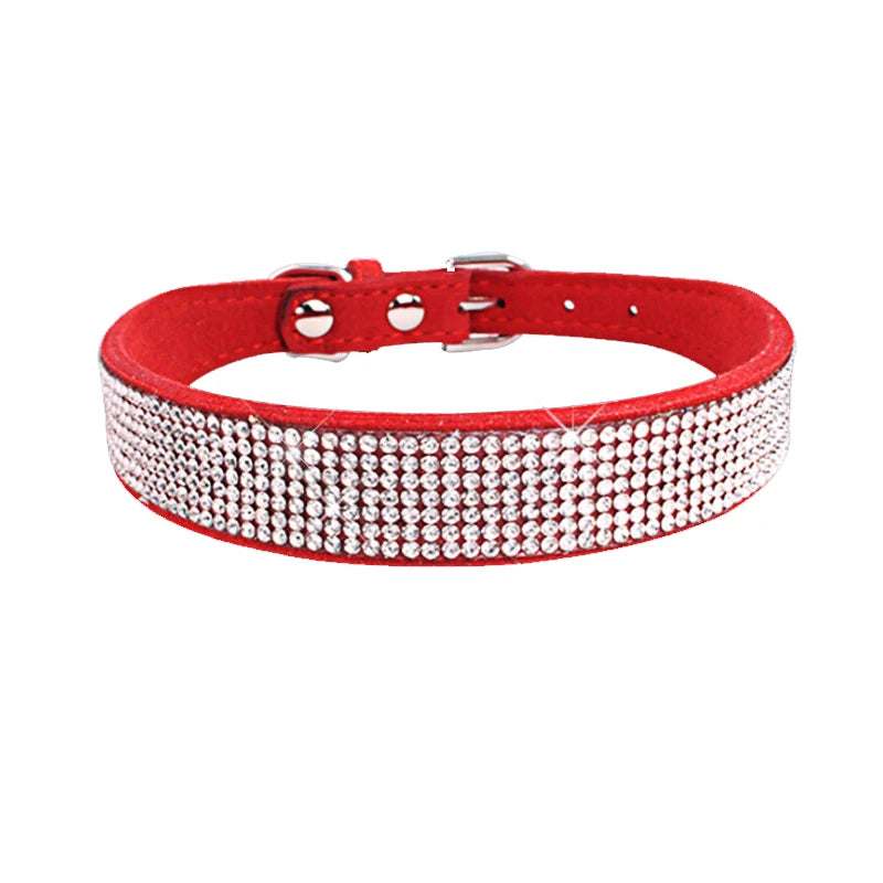 XXS-L Suede Fiber Crystal Dog Collar Comfortable Glitter Rhinestone Dog Collars Zinc Alloy Buckle Collar for Small Dogs Cats