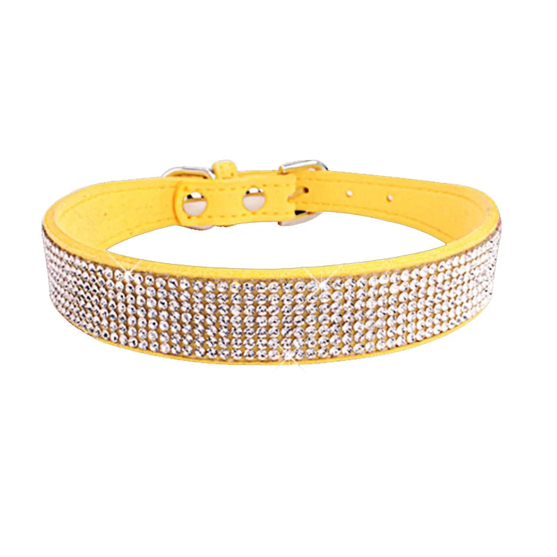 XXS-L Suede Fiber Crystal Dog Collar Comfortable Glitter Rhinestone Dog Collars Zinc Alloy Buckle Collar for Small Dogs Cats