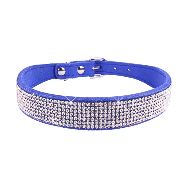 XXS-L Suede Fiber Crystal Dog Collar Comfortable Glitter Rhinestone Dog Collars Zinc Alloy Buckle Collar for Small Dogs Cats