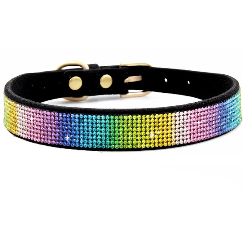 XXS-L Suede Fiber Crystal Dog Collar Comfortable Glitter Rhinestone Dog Collars Zinc Alloy Buckle Collar for Small Dogs Cats