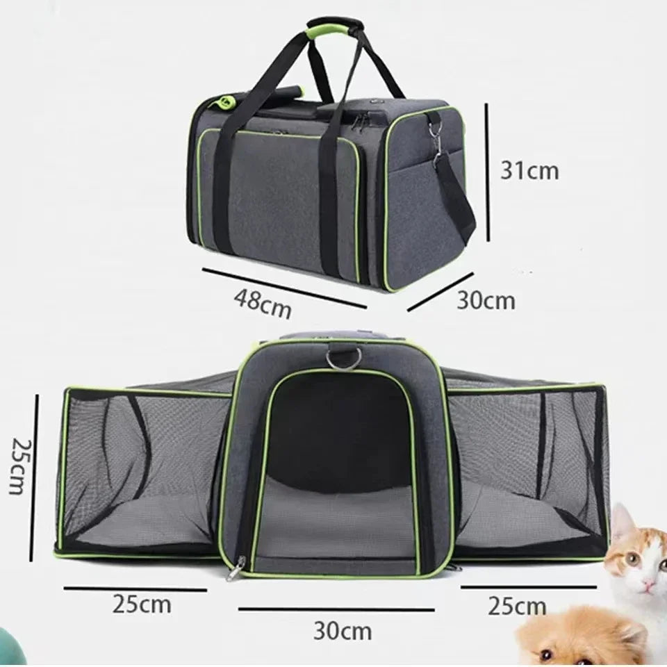 Large Capacity carrier Cat Pet Airlines approved reflective tape Cat Travel Bag expandable Foldable soft dog carrier