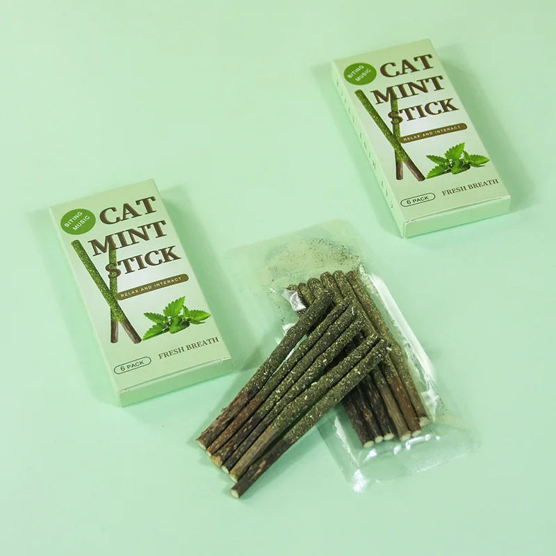 6 Sticks Natural Cat Mint Sticks Cat Catnip Chews Toys Pet Molar Sticks Kittens Cleaning Teeth Bite-resistant Toys Pet Products