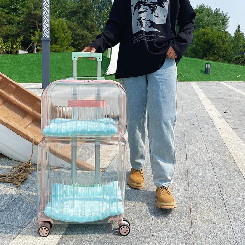 Transparent Pet Trolley Case Cat Bag Convenient To Go Out Double-layer Two or Three Cats Dogs Suitcase Breathable Large Capacity