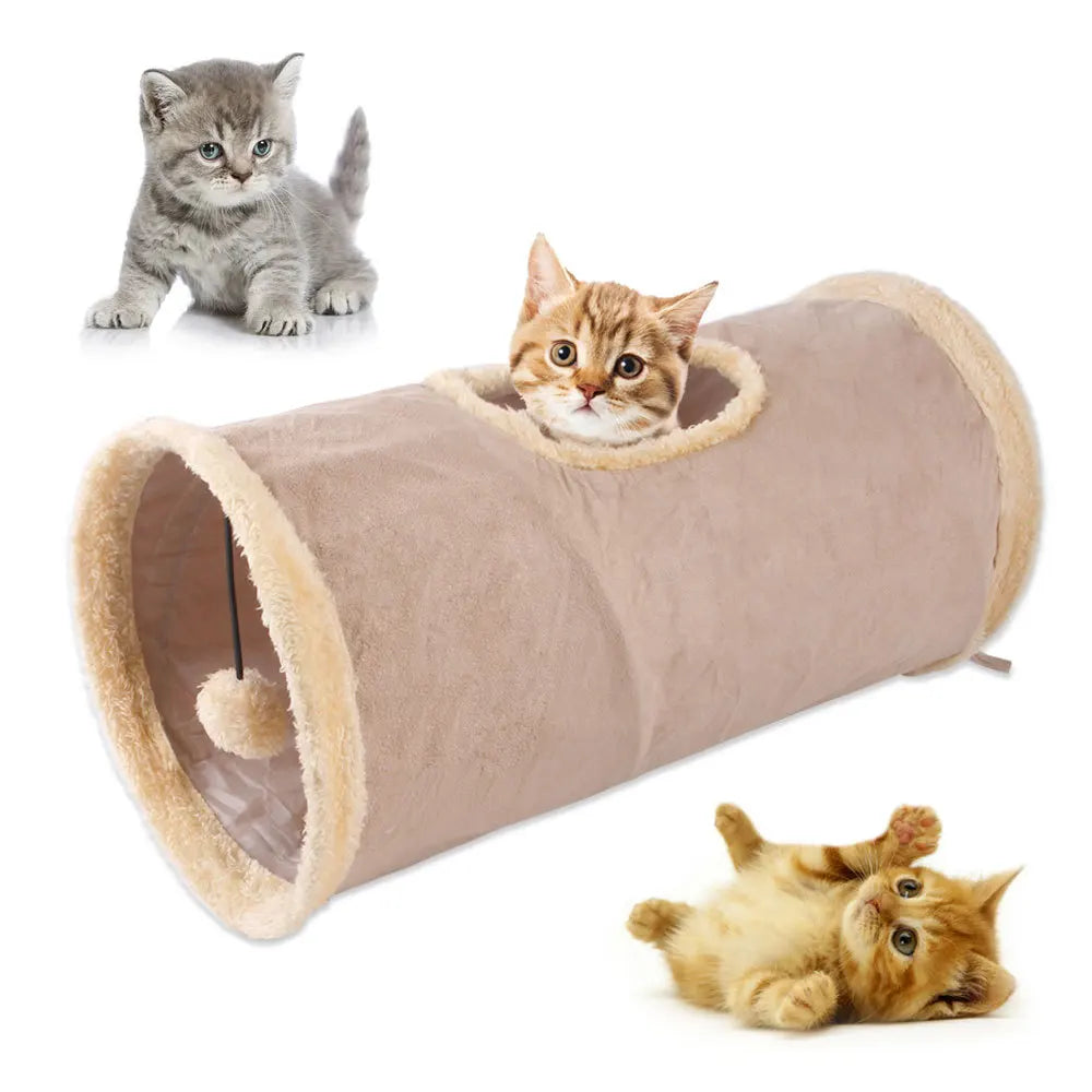 Collapsible Plush Cat Tunnel Suede Fabric Puppy Play Chase Hide Tunnel Tube Indoor for Game Exercising Hiding Training Pet Toys