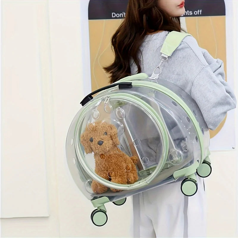 1 Transparent Pet Carrying with Wheels Large Capacity Spaceman Capsule Backpack Cats Portable Trolley Bag Durable Plast