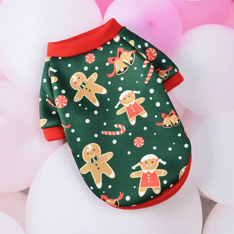 Christmas Dog Clothes Winter Warm Pet Coat Puppy Sweatshirt for Small Large Dogs Pomeranian Bulldog Cartoon Print Clothing
