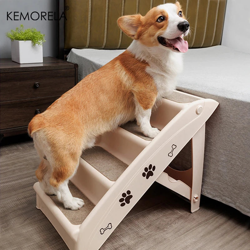 KEMORELA 4 Layers Folding Pet Stairs for Small and Medium Dogs Non-Slip Climbing Steps for Convenient Safe Design for Indoor