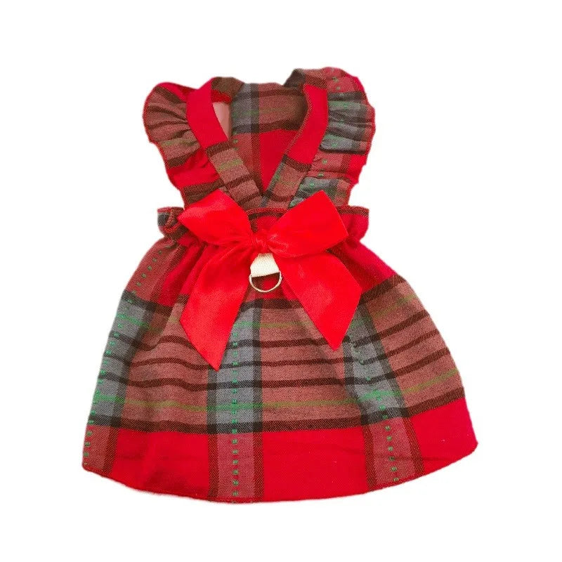 Pet Christmas Plaid Dress Cat Halloween Veil Dress Dog Christmas Clothes Dog Dresses for Small Dogs Puppy