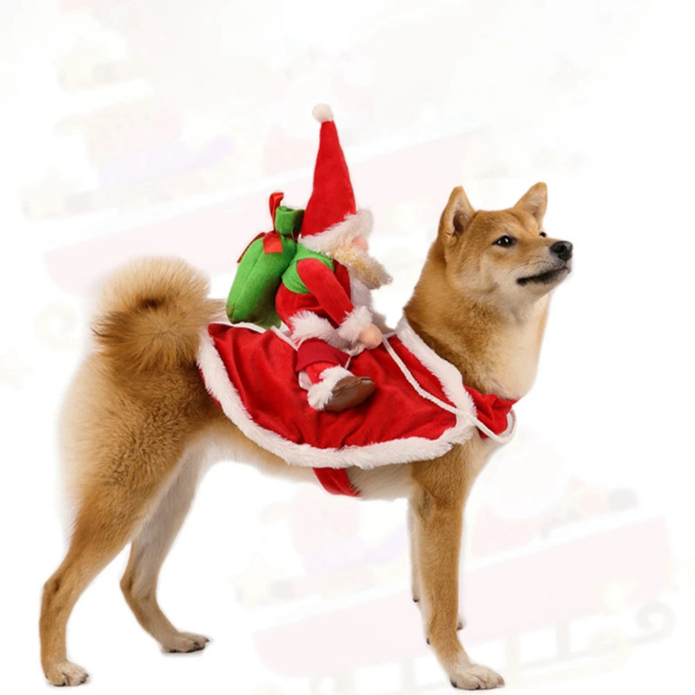 Christmas Dog Costumes Funny Christmas Santa Claus Riding on Dog Pet Cat Holiday Outfit Clothes Dressing up for Halloween Xmas