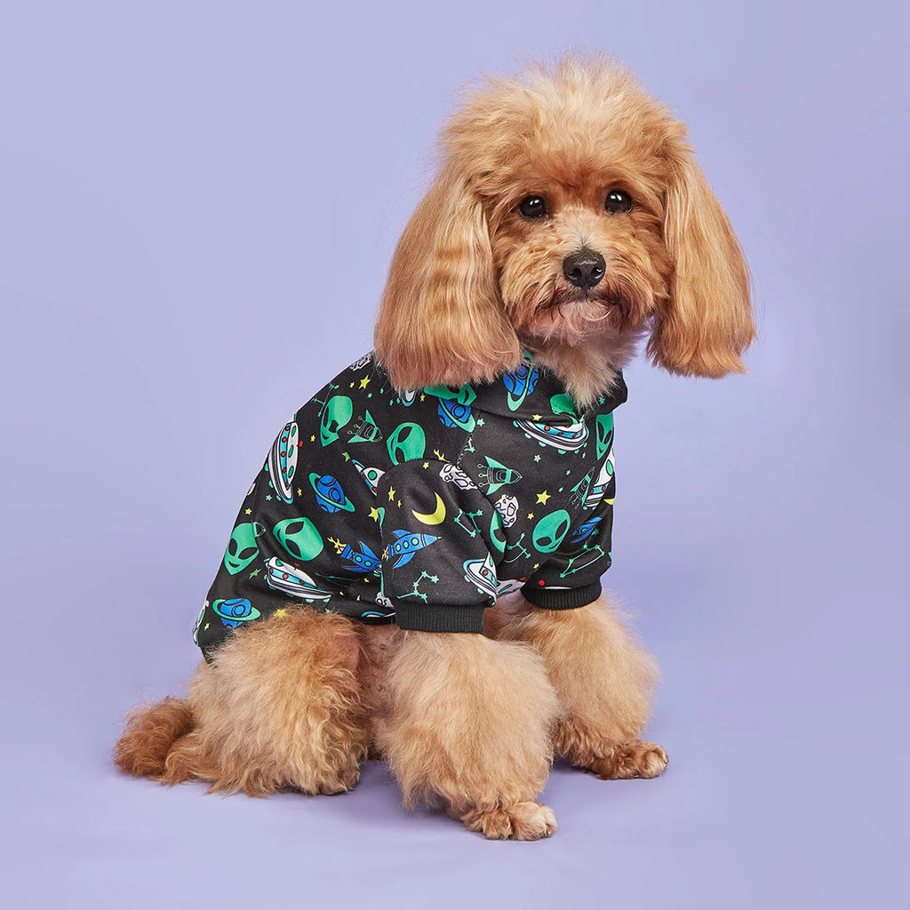 Alien Dog Hoodie Dog Warm Jacket Coat Puppy Sweatshirt Flying Saucer Christmas Halloween Dog Costume  Winter Dog Clothes Pet App