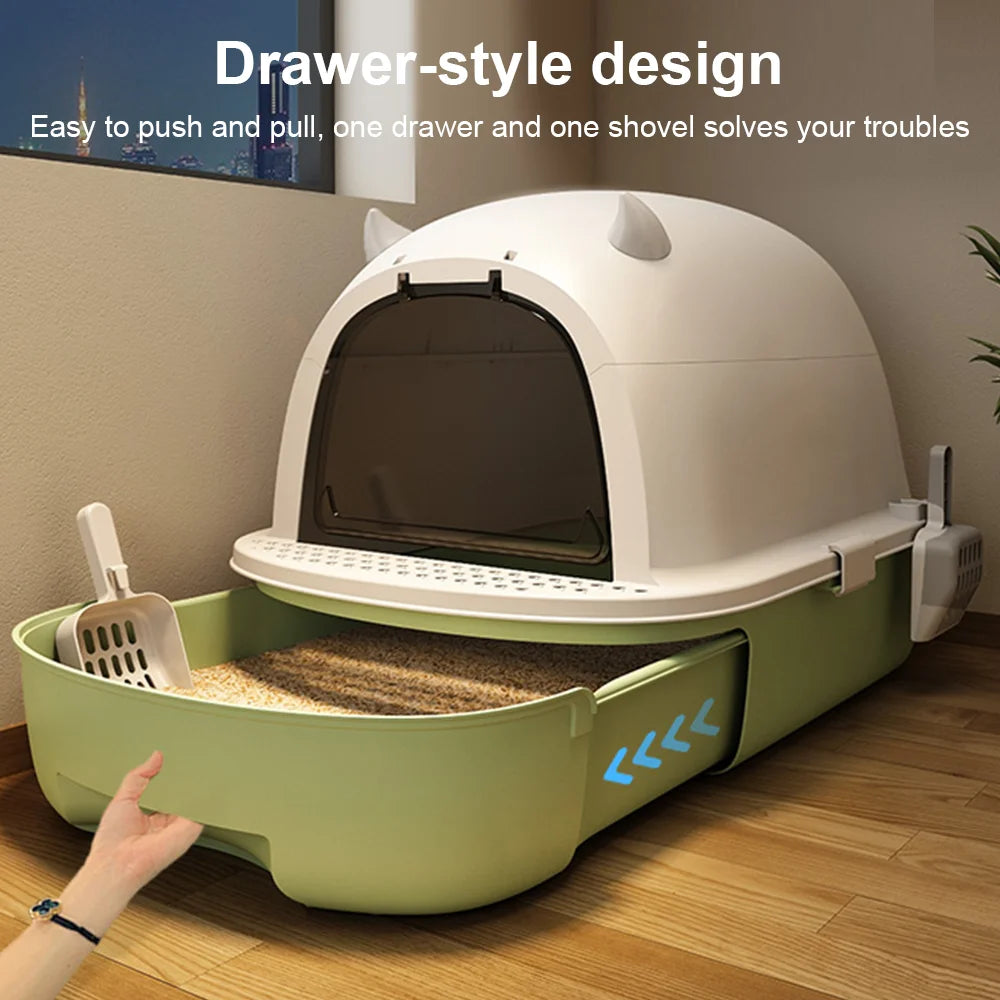 Cat litter box 51.6*41*40cm Anti-odorant Cat Litter Box Plastic Anti-Splash Cats Toilet Drawer Enclosed Pet Sandbox