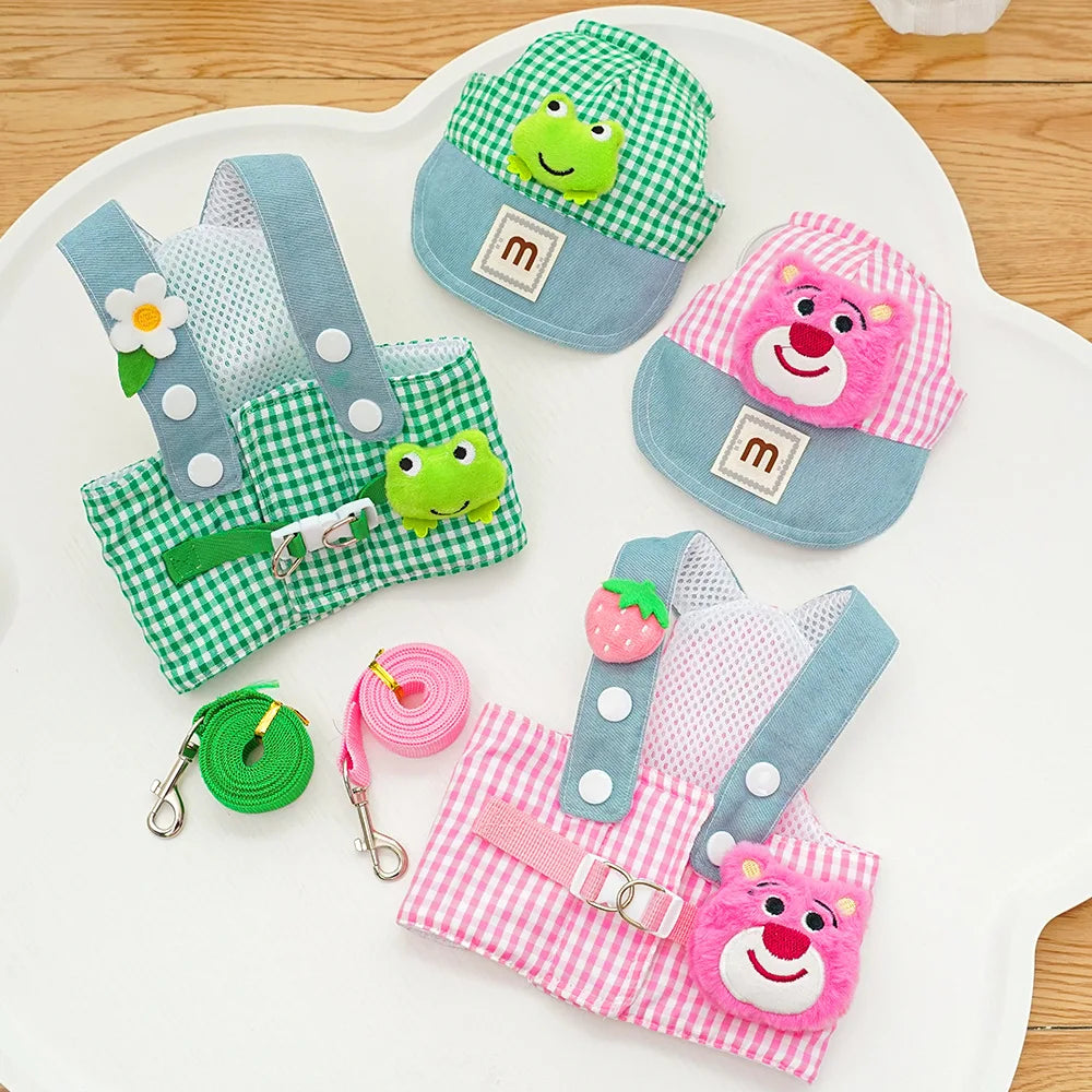 Outdoor Walking Pet Supplies for Dogs Cute Kitten Puppy Harness Leash Baseball Cap Cute Cat Dog Apparel Sun Hat for Small Dogs