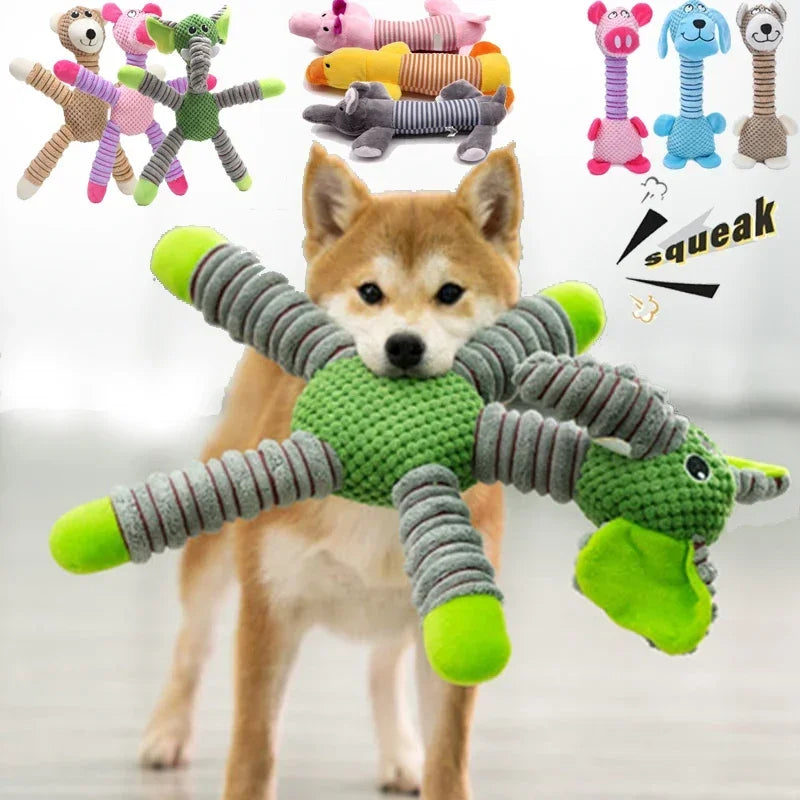 Indestructible Squeaky Dog Toys for Large Dogs Animal Shape Plush Chew Dental Training Puppy Teeth Care