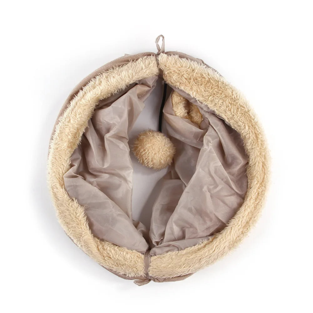 Collapsible Plush Cat Tunnel Suede Fabric Puppy Play Chase Hide Tunnel Tube Indoor for Game Exercising Hiding Training Pet Toys