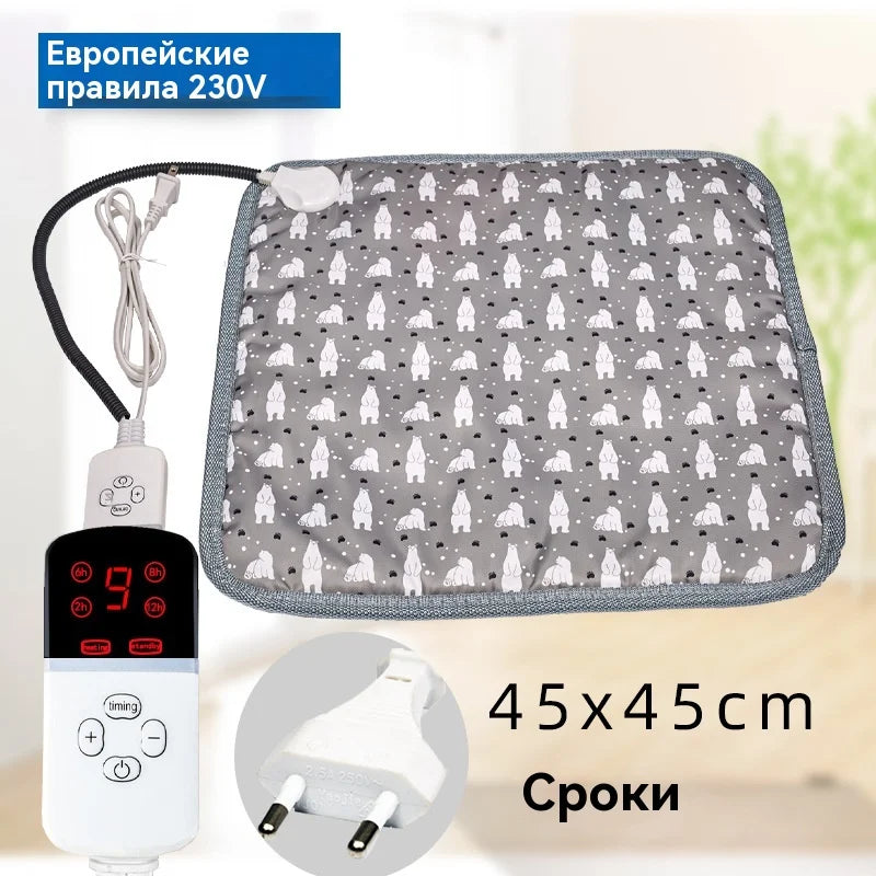 The electric heating blanket is waterproof and comes with an all-steel tube. A gray faux rabbit fur cover is given as a gift.