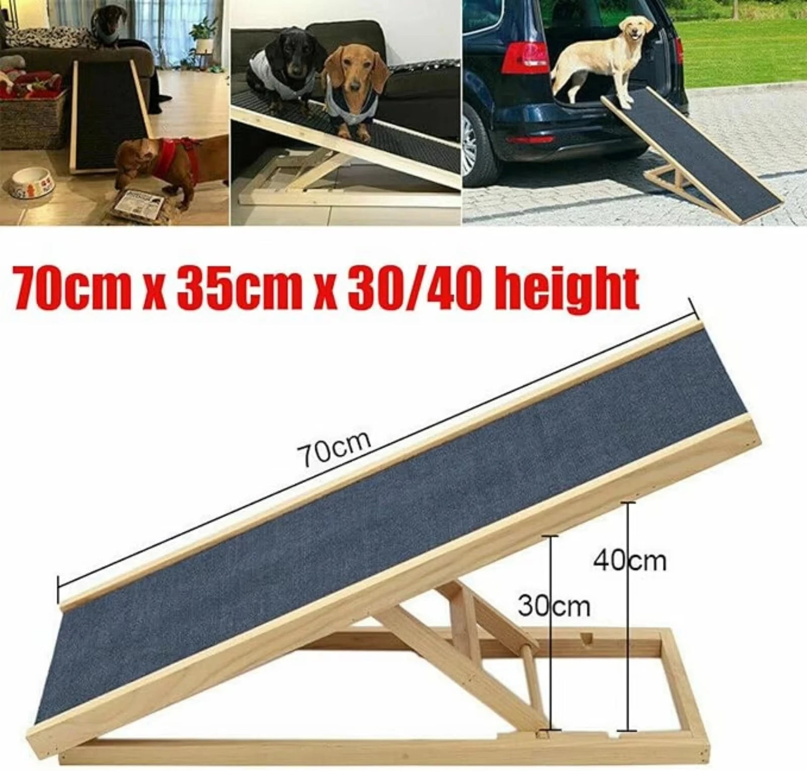 Height-Adjustable Wooden Pet Ramp for Car/Truck - Foldable Dog Stairs for Couch/Bed Access - Non-Slip Safety Ladder for Cats