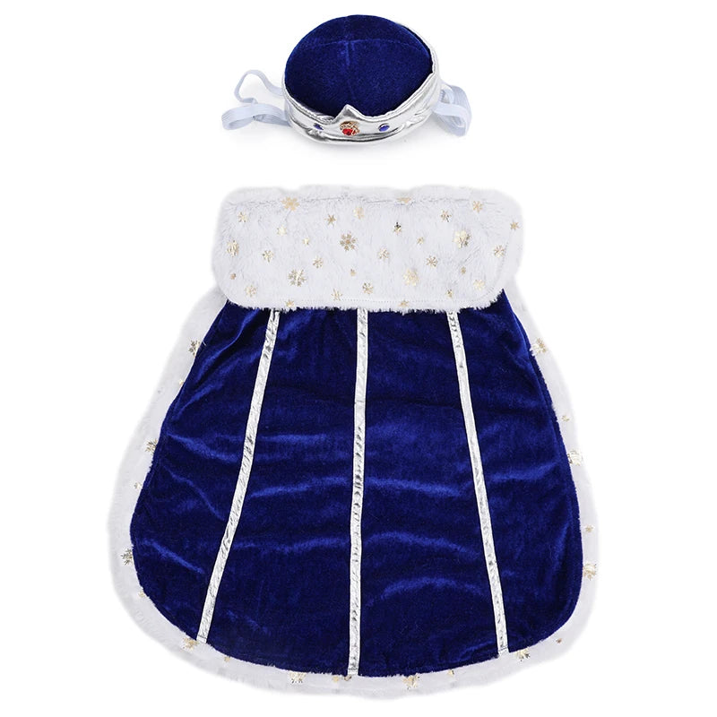 Dog King/Queen Dress Up Cloak with Crown Halloween Pet Costume for Small Large Dogs Adjustable Luxury Velour Dog Cosplay Outfit