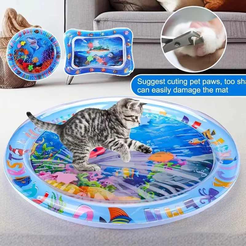Cats Sensory Water Play Mat With Fish Thickened Inflatable Water Bed Dog Pet Play Sensory Toy Water For Pet Play Interactive Fun