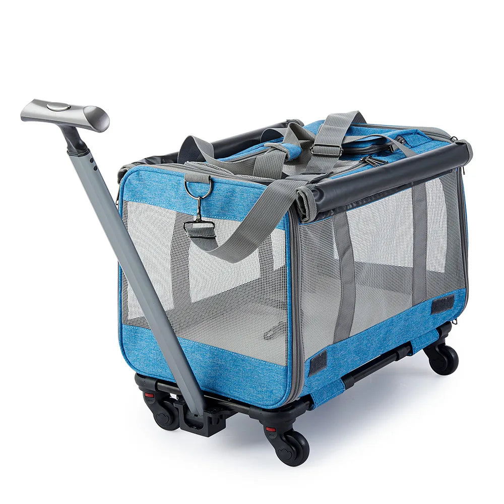 Collapsible Pet Rolling Luggage Portable Dog & Cat Travel Carrier with Wheels for Outdoor Trips，2in1 Pet Travel Carrier Stroller