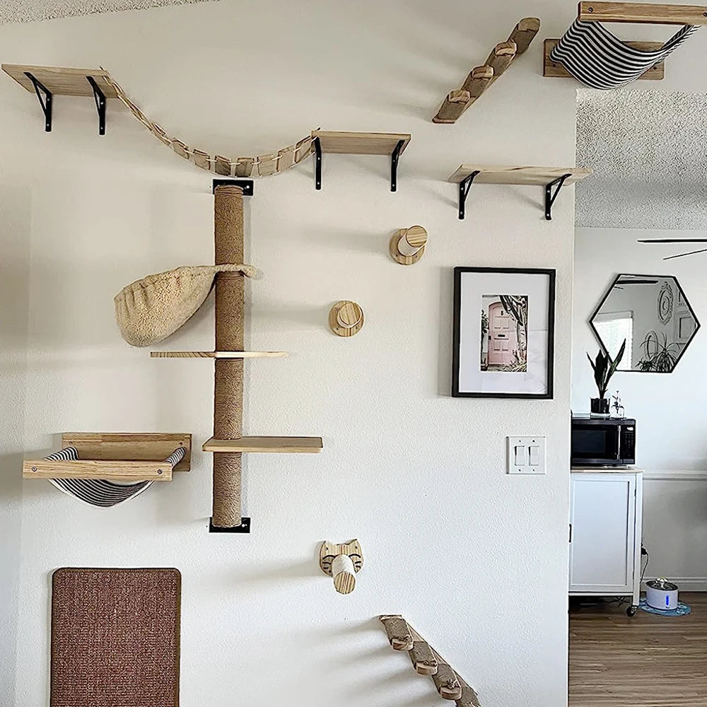 Cat Wall Climbing Shelf Steps Ladder Scratching Post Scratcher Bed Hiding House for Cats Tree Tower Pet Furniture Accessories