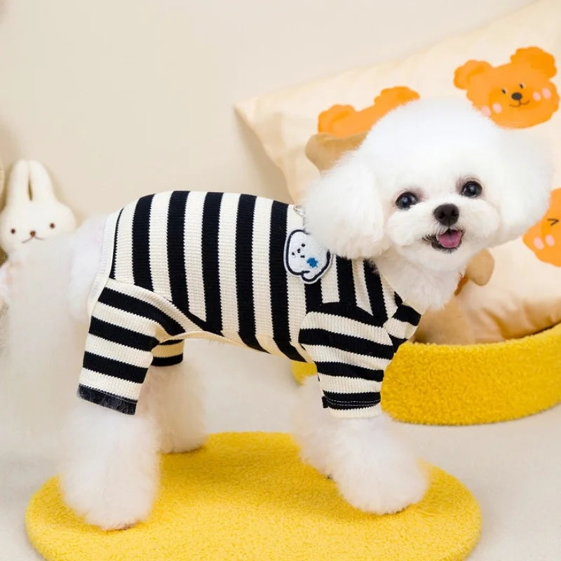 Autumn Pet Dog Jumpsuits Fashion Striped Dog Onesie Clothes Cute Puppy Pajamas Warm Soft Cat Jumpsuits Pet Rompers Dog Clothes
