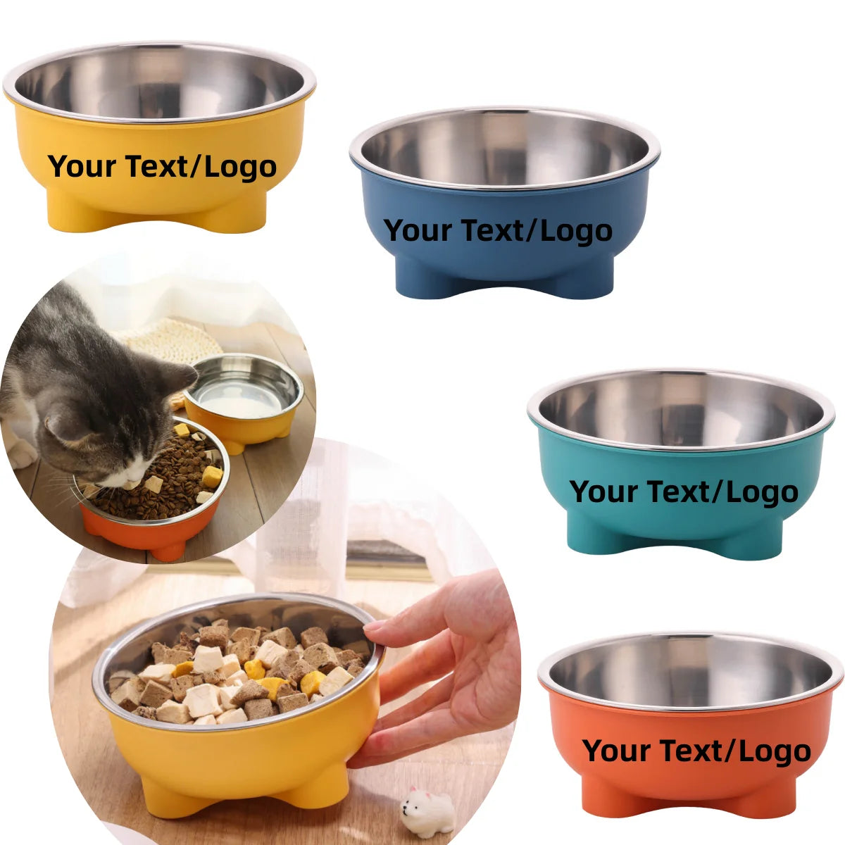 Personalized Stainless Steel Pet Dog Bowl Removable Anti Slip Four-Legged Solid Color Dog Cat Name Bowl Custom Gift Pet Products