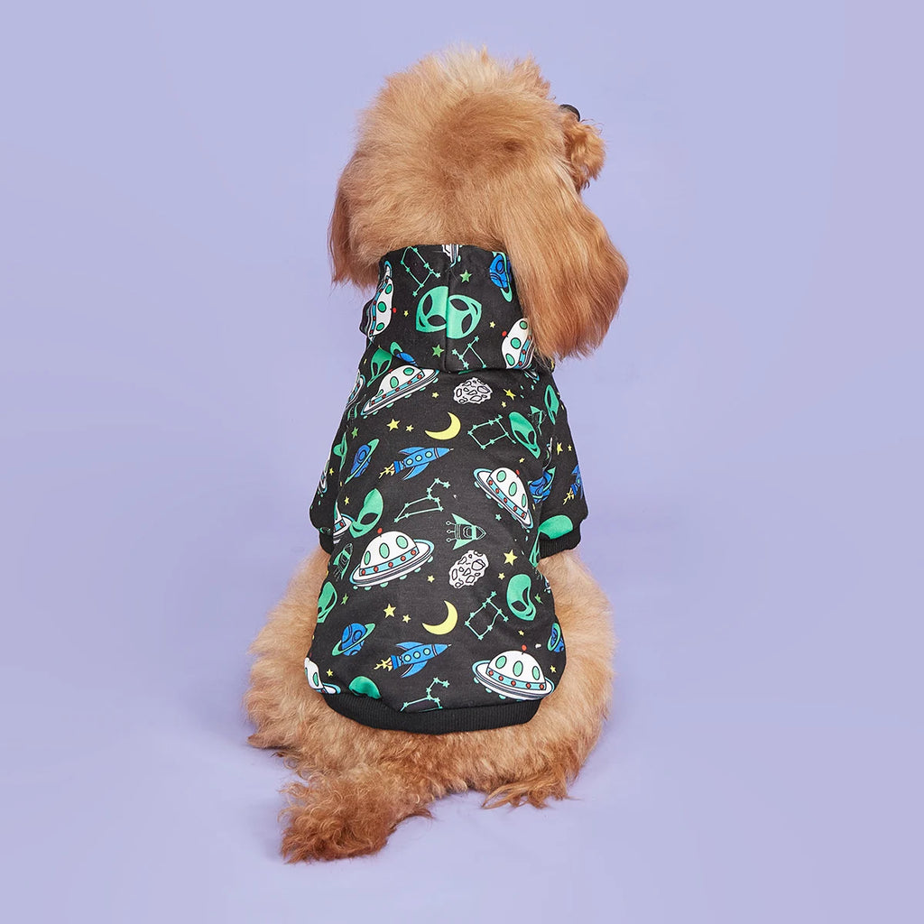 Alien Dog Hoodie Dog Warm Jacket Coat Puppy Sweatshirt Flying Saucer Christmas Halloween Dog Costume  Winter Dog Clothes Pet App