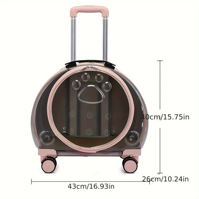 1 Transparent Pet Carrying with Wheels Large Capacity Spaceman Capsule Backpack Cats Portable Trolley Bag Durable Plast