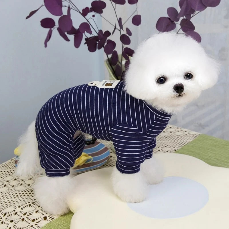 Autumn Pet Dog Jumpsuits Fashion Striped Dog Onesie Clothes Cute Puppy Pajamas Warm Soft Cat Jumpsuits Pet Rompers Dog Clothes