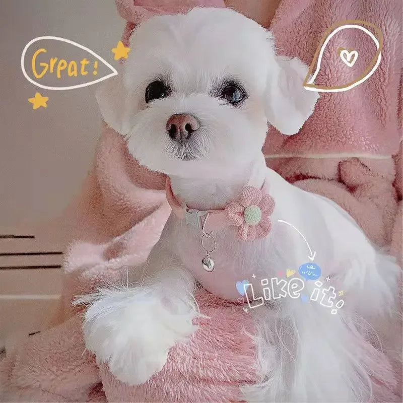 1PC Lovely Cat Collar Adjustable Cartoon Style Soft Plush Flower Collar with Bell Kitten Necklace Small Dog Pet Supplies