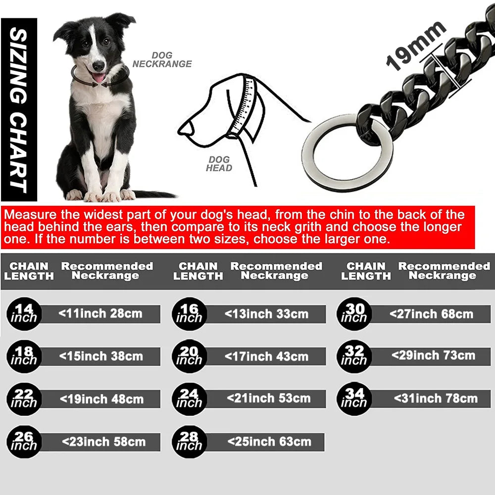 Metal Chain Dog Collar Gold Cuban Link Dog Chain 19MM Chain Collar Stainless Steel Heavy Duty Slip Collars for Large Medium Dogs