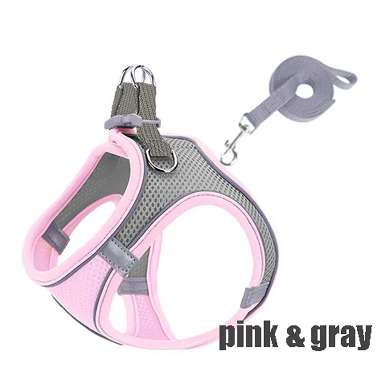 XXXS-L Reflective Pet Harness Dogs Strap with Leash Adjustable Harness Vest Breathable Collars for Chihuahua Small Large Dogs