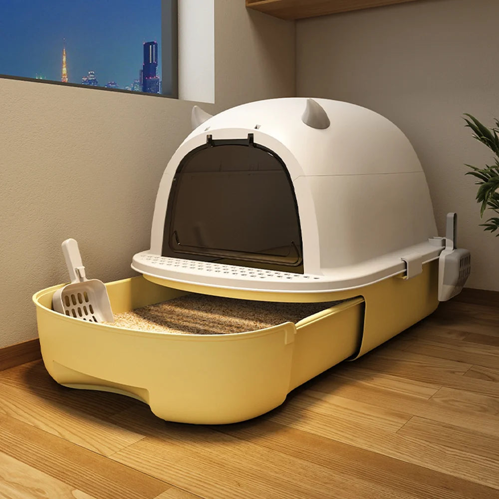 Cat litter box 51.6*41*40cm Anti-odorant Cat Litter Box Plastic Anti-Splash Cats Toilet Drawer Enclosed Pet Sandbox