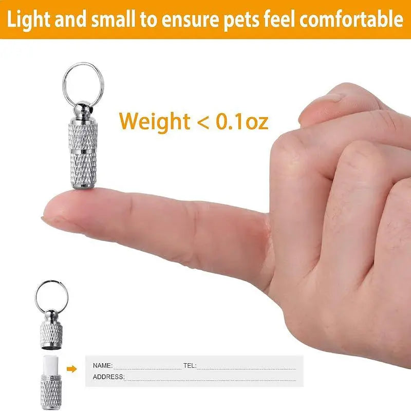 Dog Cat Name Tags Pet Collar ID Tag Keychain Anti-lost Nameplate Pendant Waterproof Capsule/Keyring Necklace Puppy Accessories