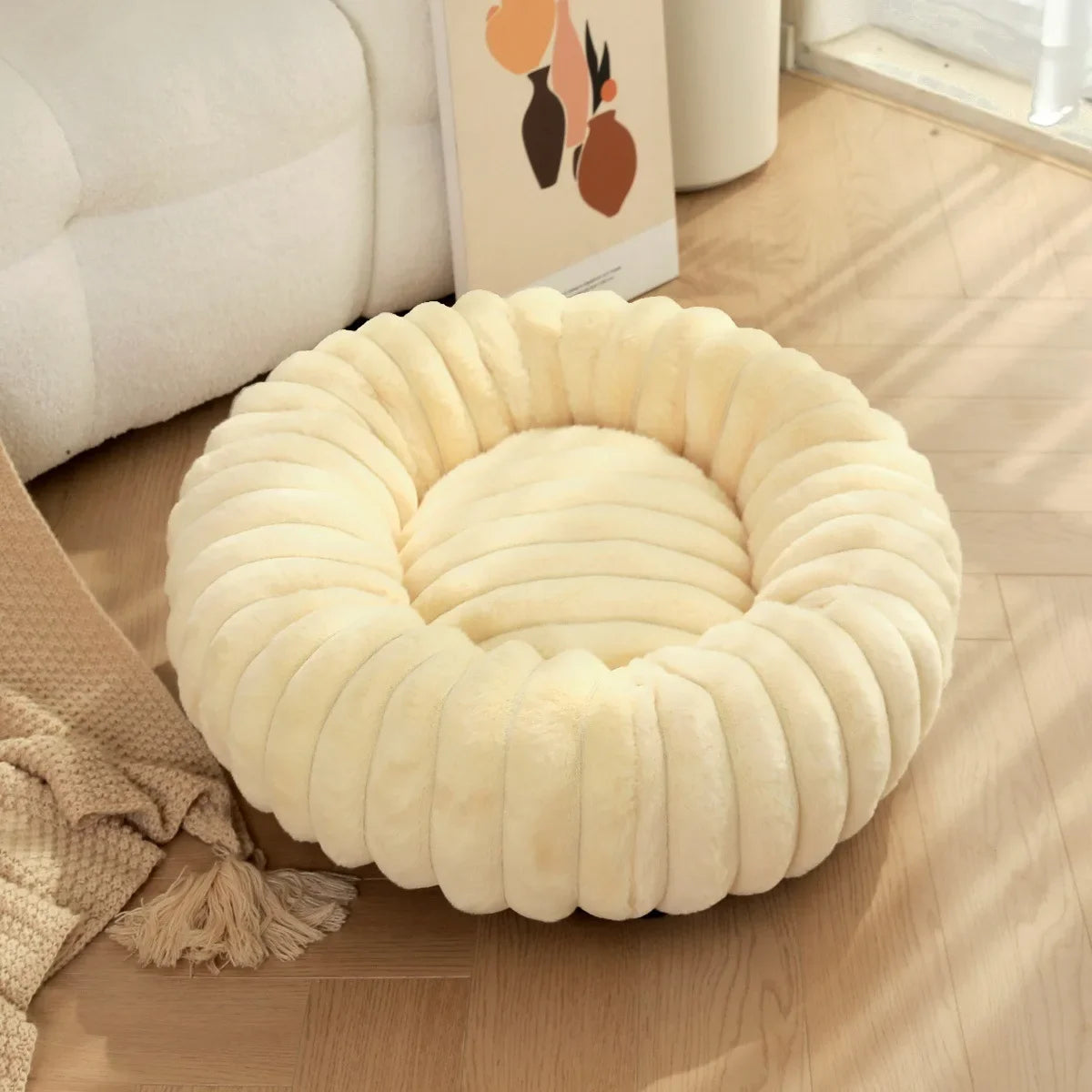 40-70cm Round Pet Bed for Dog Bed Super Soft Cat Bed Long Plush Dog House for Medium Dog House Winter Warm Sleeping