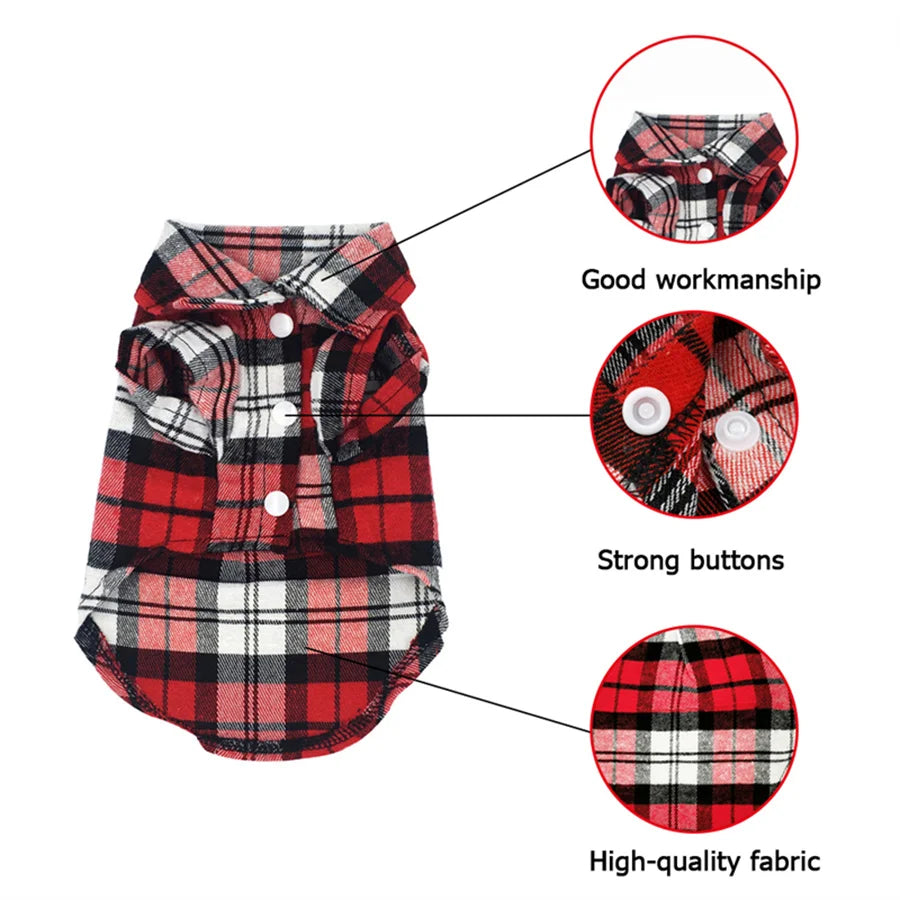 Stylish Plaid Shirt Coat for Small Dogs and Cats - Keep Your Pet Looking Cute and Cozy