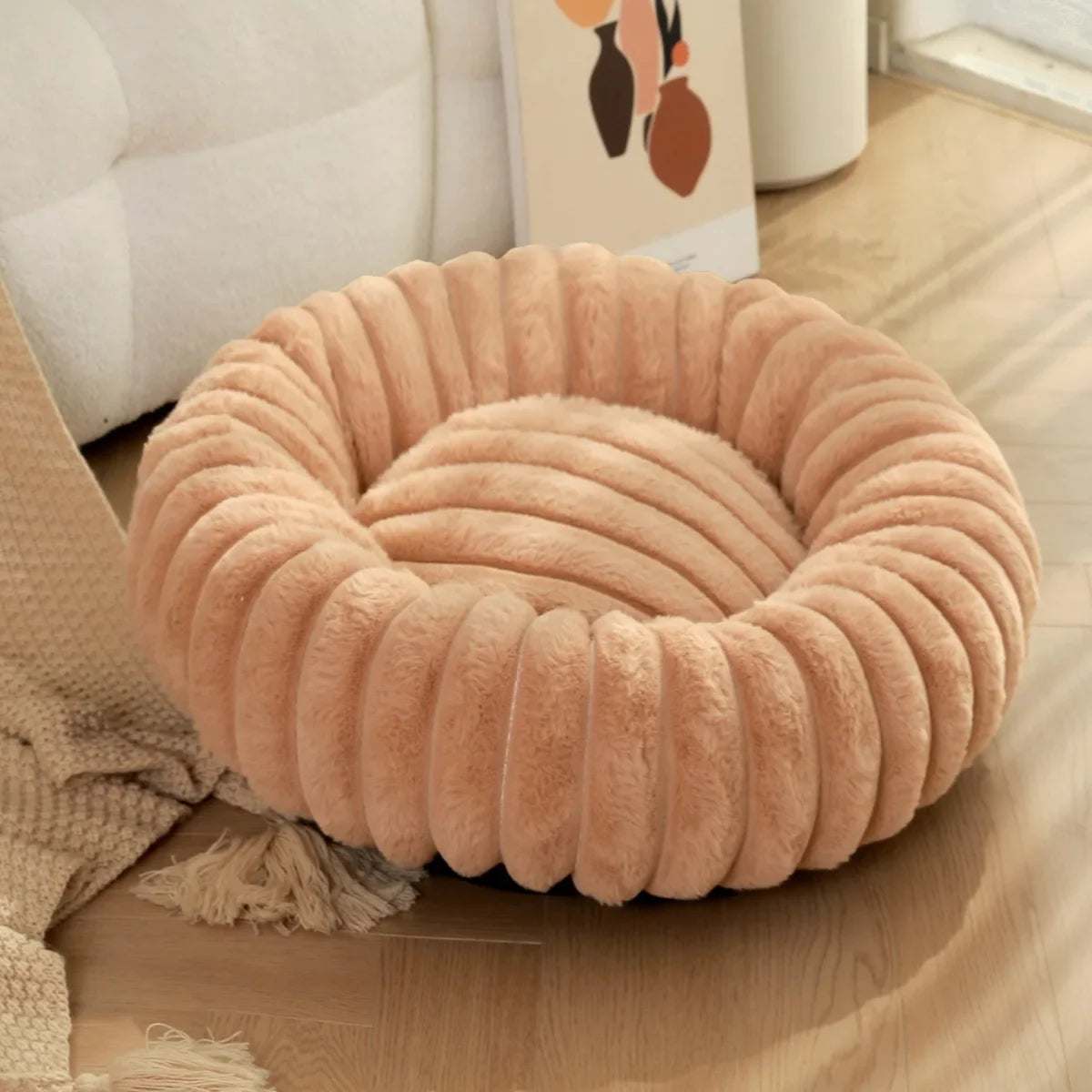 40-70cm Round Pet Bed for Dog Bed Super Soft Cat Bed Long Plush Dog House for Medium Dog House Winter Warm Sleeping