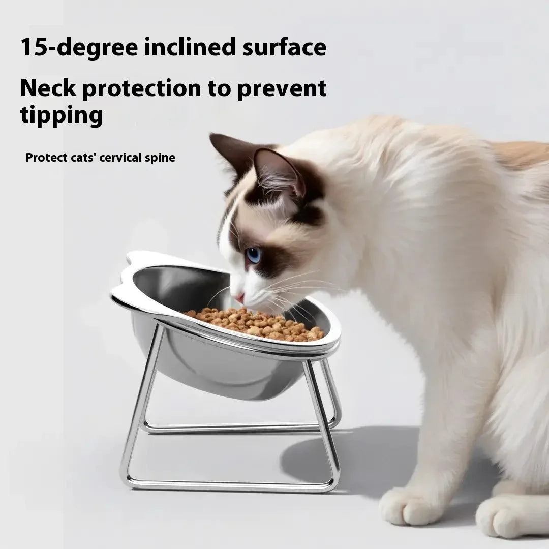 Eco-Friendly Stainless Steel Cat Bowl Stand - Elevated Feeder Anti-Tip Easy Clean Durable Pet Dish for Healthy Eating
