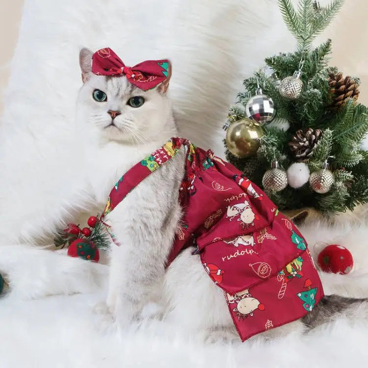 Pet Christmas Plaid Dress Cat Halloween Veil Dress Dog Christmas Clothes Dog Dresses for Small Dogs Puppy