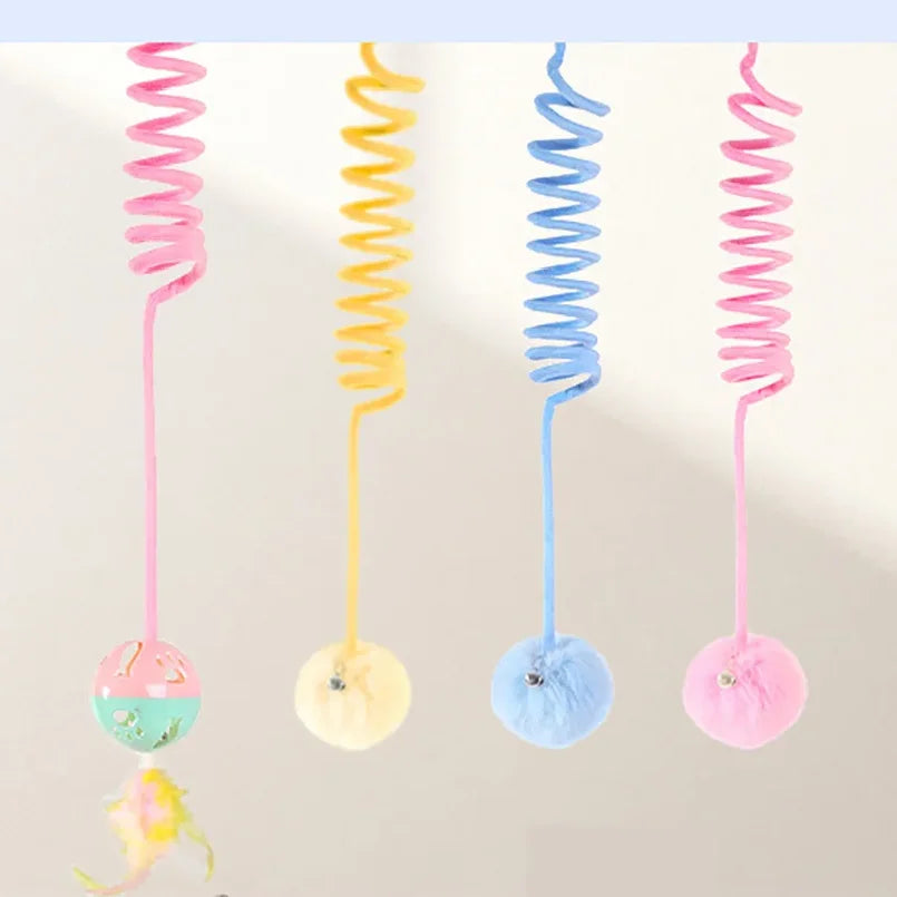 Interactive Cat Toy Funny Cat Stick Plush Spring Ball Self-Hey Hanging Door Kitten Toy Teaser Cat Wand With Bell Pet Accessories