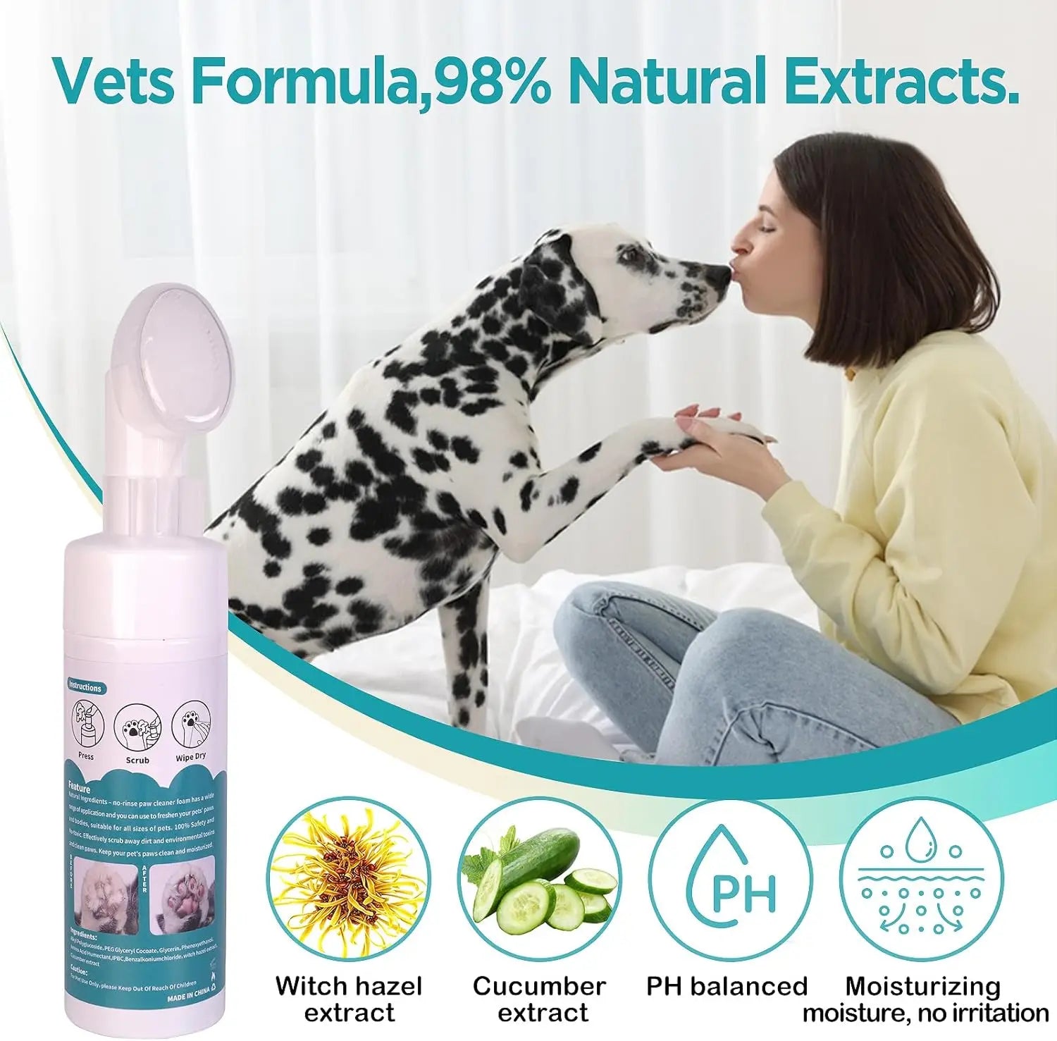 Dog Paw Cleaner Waterless Shampoo Paw Washer with Silicone Brush No-Rinse Foaming Paw Cleaner for Dogs & Cats | Dog Foot Washer