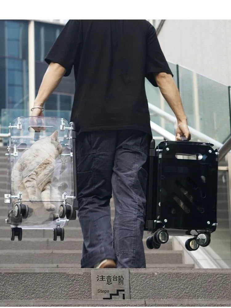 Pet Trolley Box Out Portable Transparent Hand Luggage Travel Trolley Airline Case Large Capacity Carriers for Dog Accessories