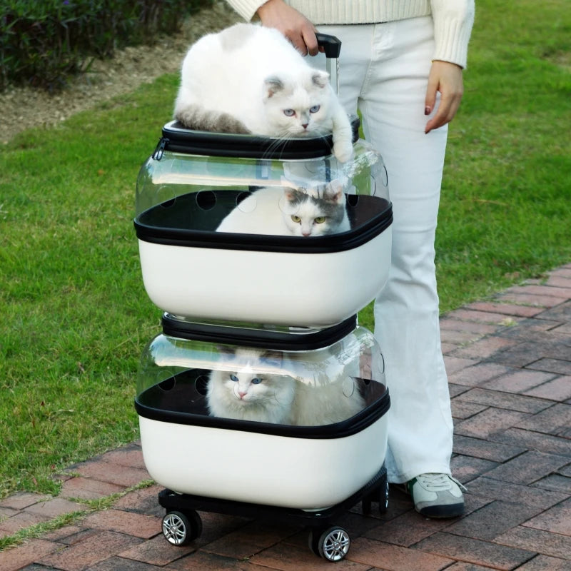 Portable Double Decker Cat Carrier Large Capacity Pet Trolley Case for Many Cats Breathable Travel Case for Outdoor Cat's Basket